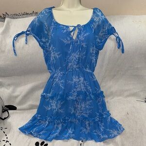 Etiquette Medium Blue Floral Short Sleeve Dress stretchy stained